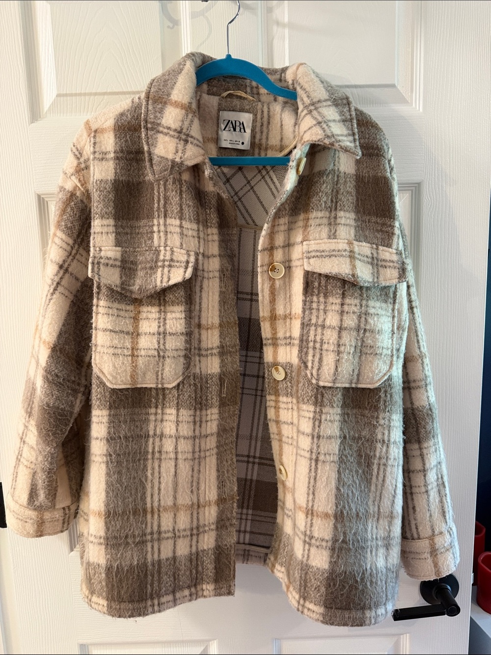 Zara Cream & Brown Plaid Shacket